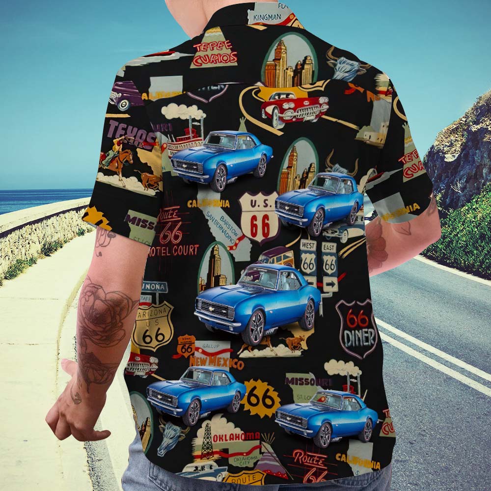 Upload Car Photo Custom Photo Hawaiian Shirt Route 66 Icons Aloha Beach Shirt Gift for Him