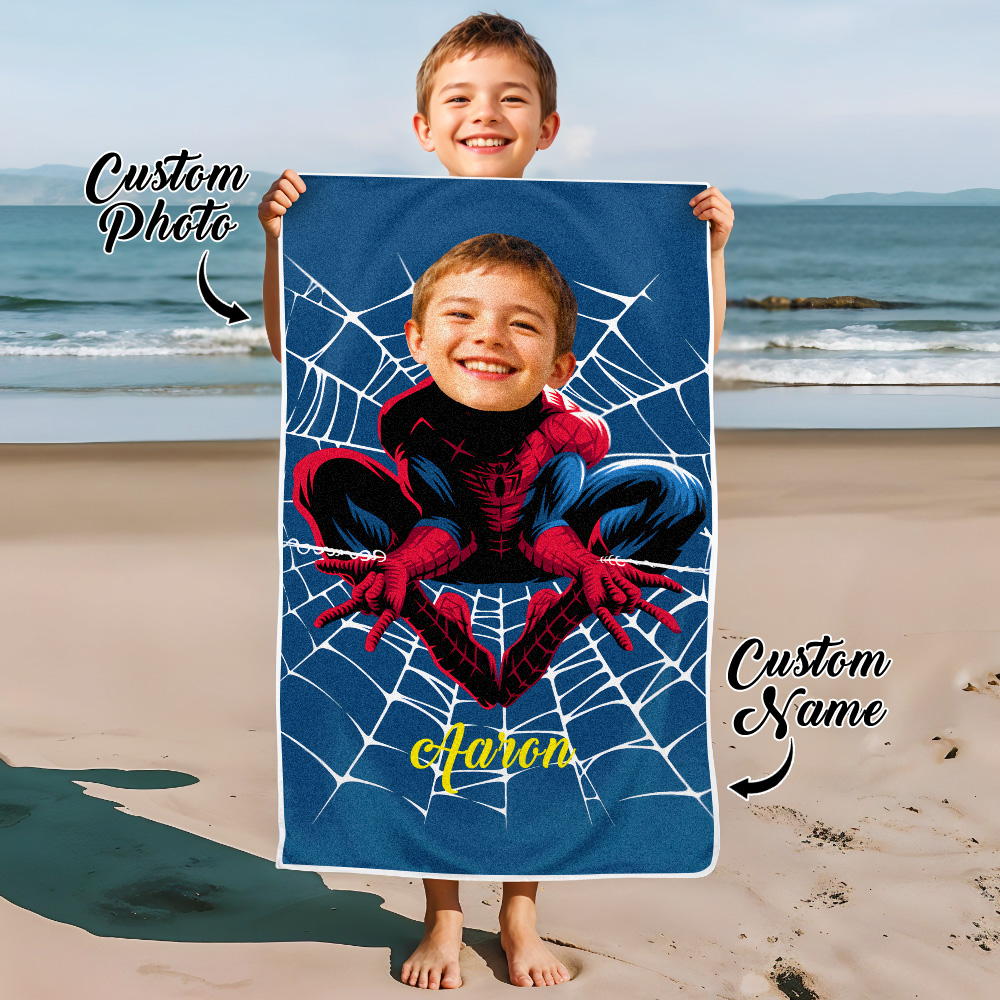 Custom Photo Beach Towel, Hot Spiderman Super Hero Swimming Towel, Quick Dry Bath Towel