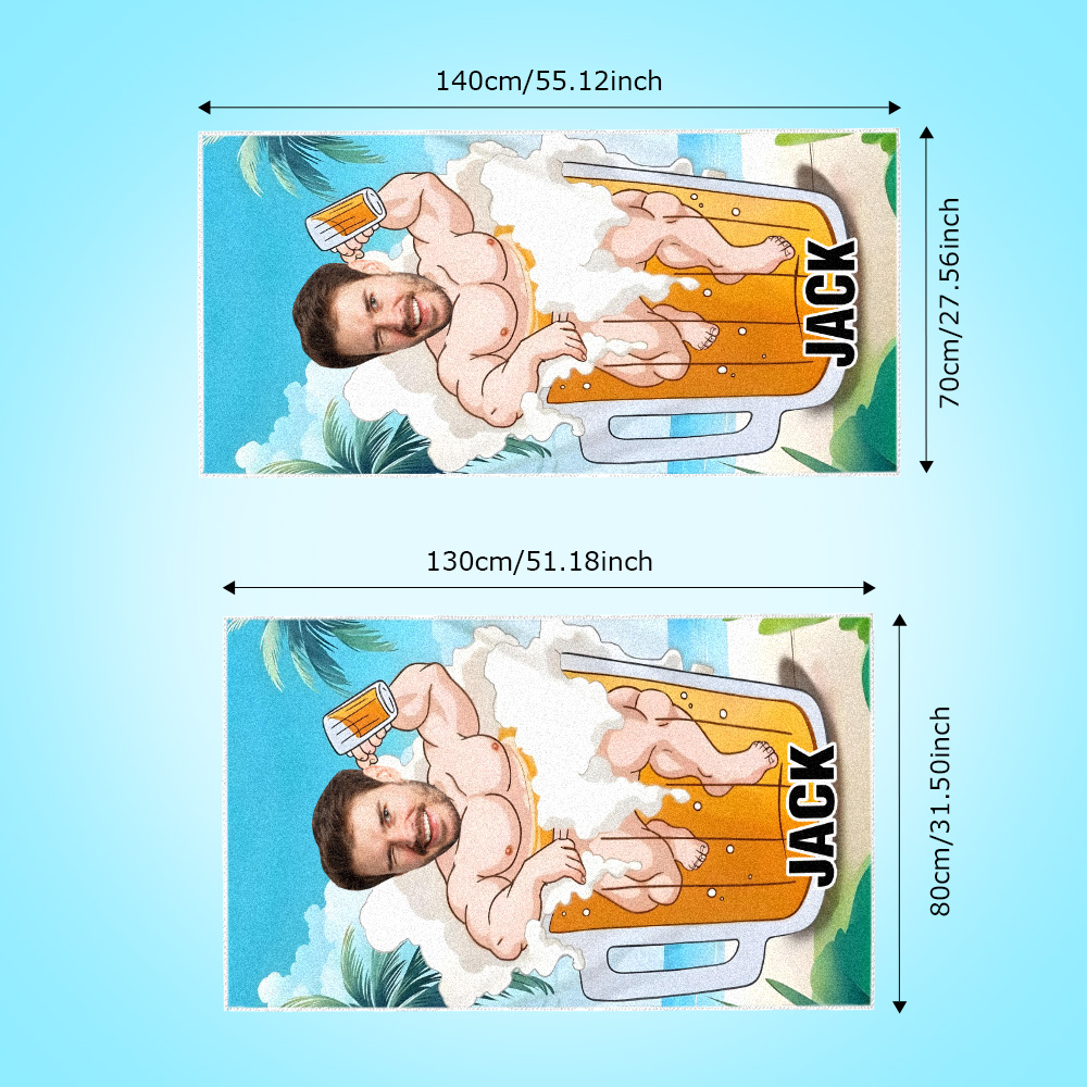 Father's Day Gift , Personalized Beach Towel For Adults Couple Gifts For Him , Beer Man, Muscle Man , Quick Dry , For Dad, No Sand Microfiber Beach Towel - MyFaceTshirt