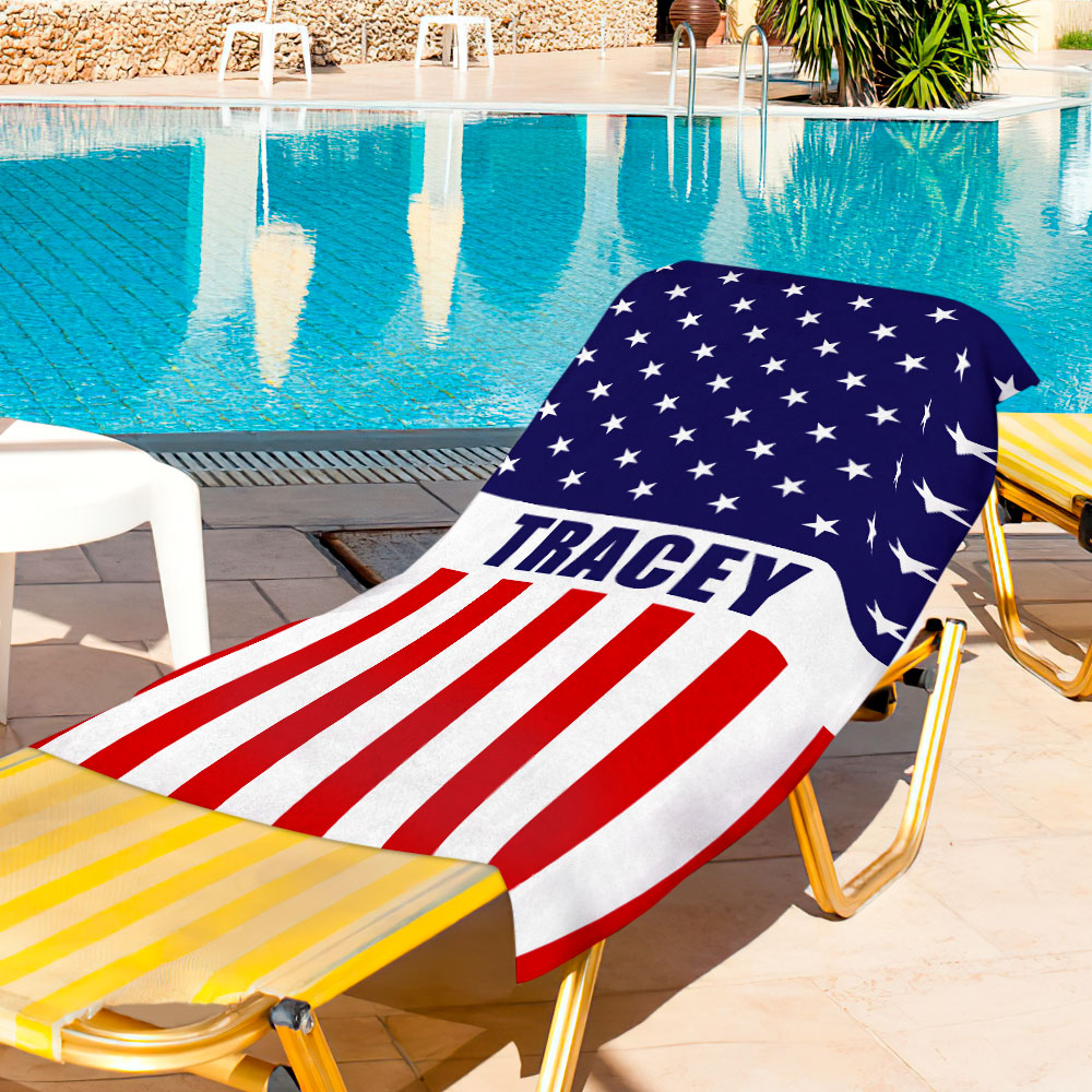 Personalized Bath Towel Custom Name Flag Pentagram Beach Towel Gift for Family - MyFaceTshirt