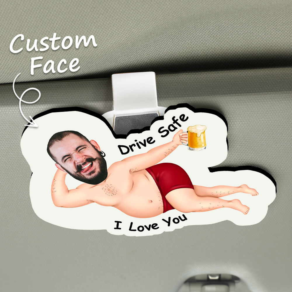 Personalized Photo Wooden Car Visor Clip Drive Safe I F*Cking Love You - Funny Valentines Day Gifts For Husband, Wife - MyFaceTshirt
