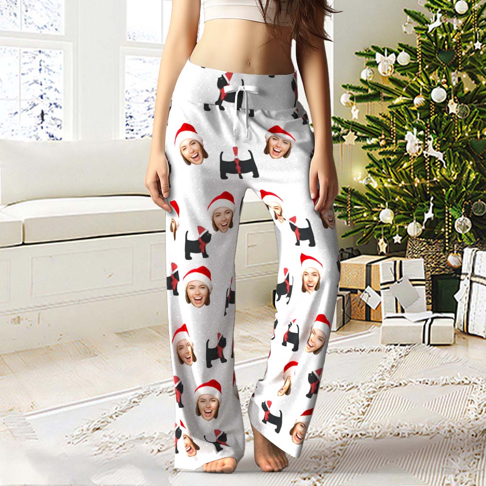 Custom Face Pants Ladie's Loose Wide-leg Pants Christmas Scottish Terrier Dog Women's Pajama Pants
