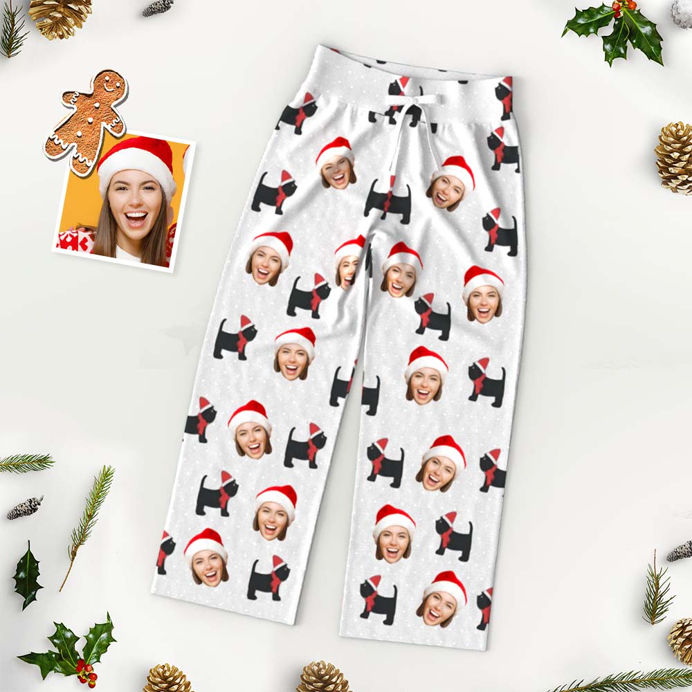 Custom Face Pants Ladie's Loose Wide-leg Pants Christmas Scottish Terrier Dog Women's Pajama Pants