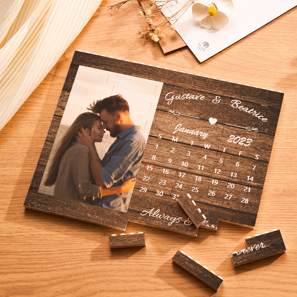 Custom Building Block Puzzle Horizontal Trio Photo Brick Calendar Anniversary Valentine Gift - MyHawaiianShirts