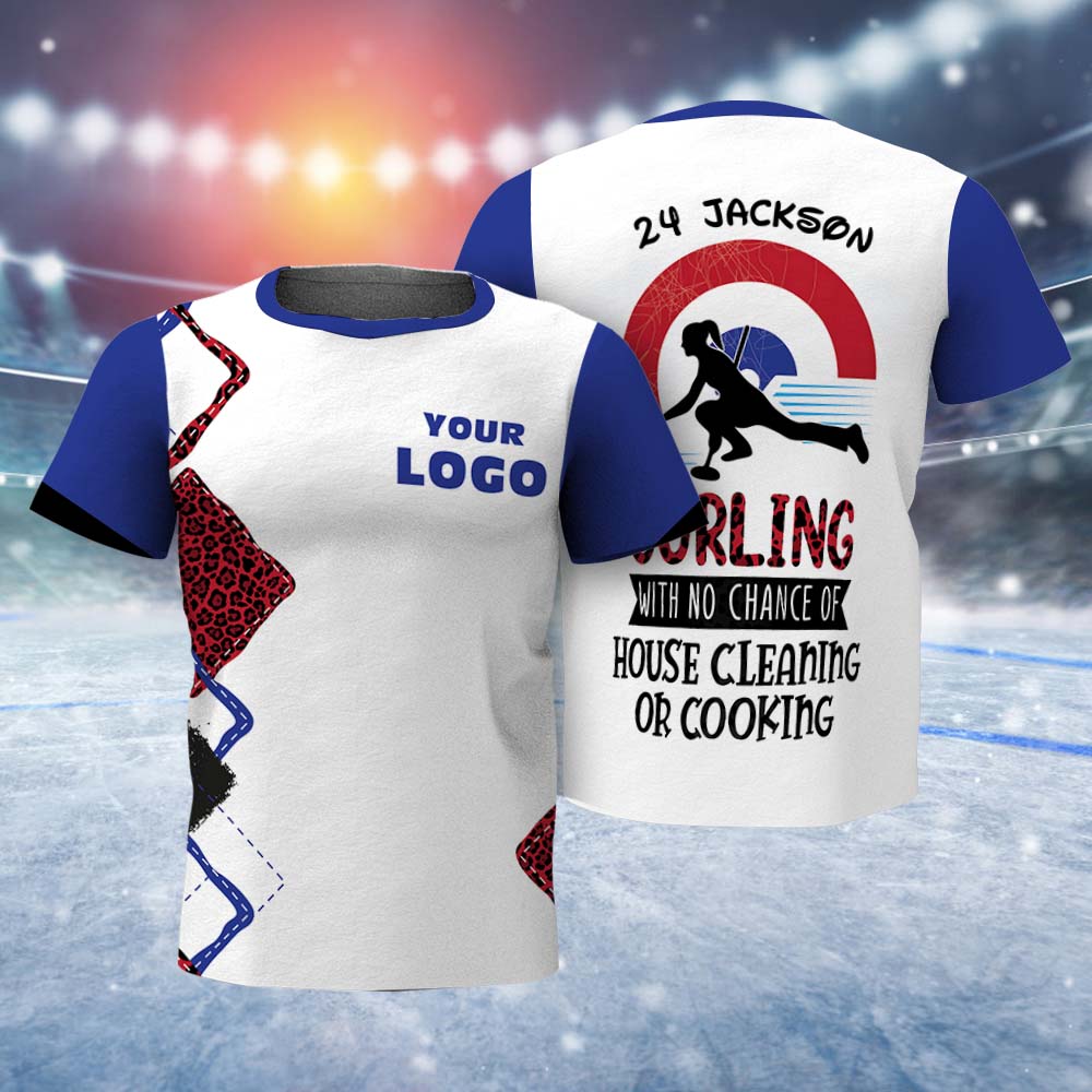 Custom Mens T-shirt with Logog and Text Curling With No Chance Of House Clean or Cooking T-shirt