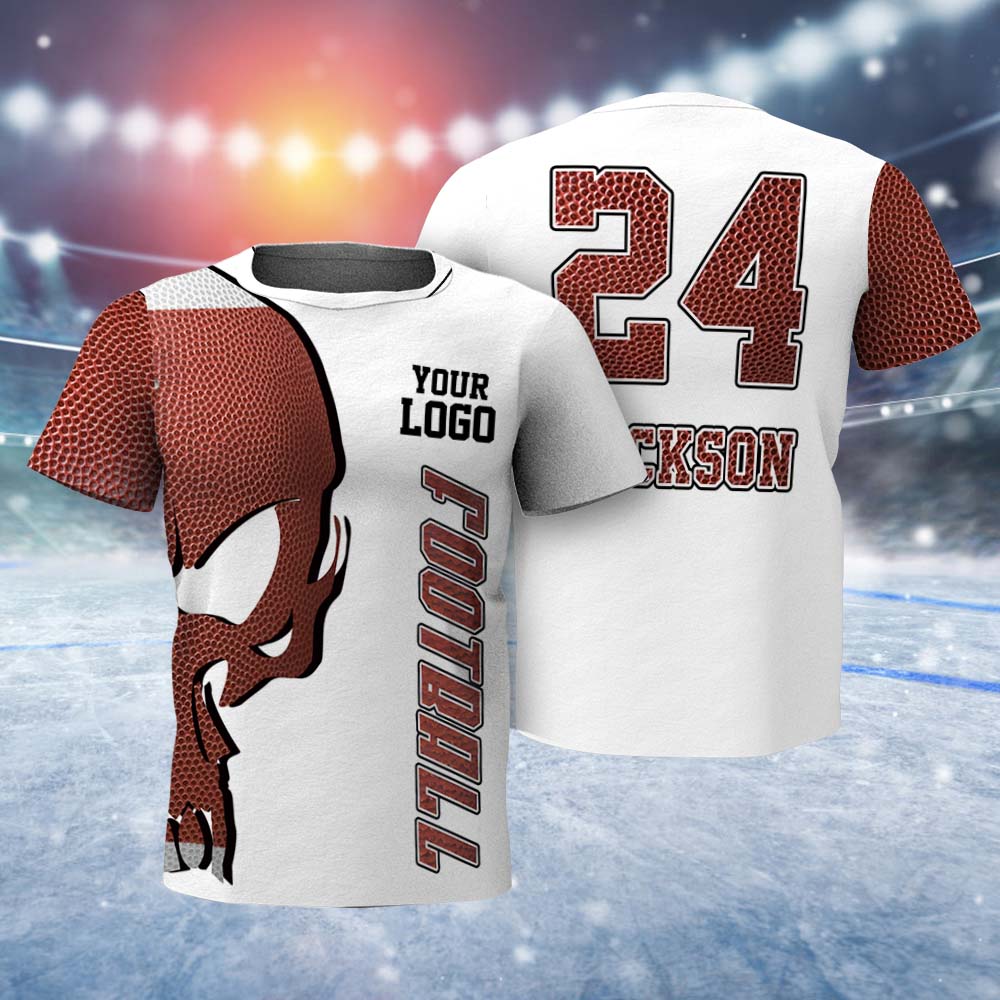 Custom Logo and Text T-shirt Football And Skull Short Sleeve Custom Mens T-shirt