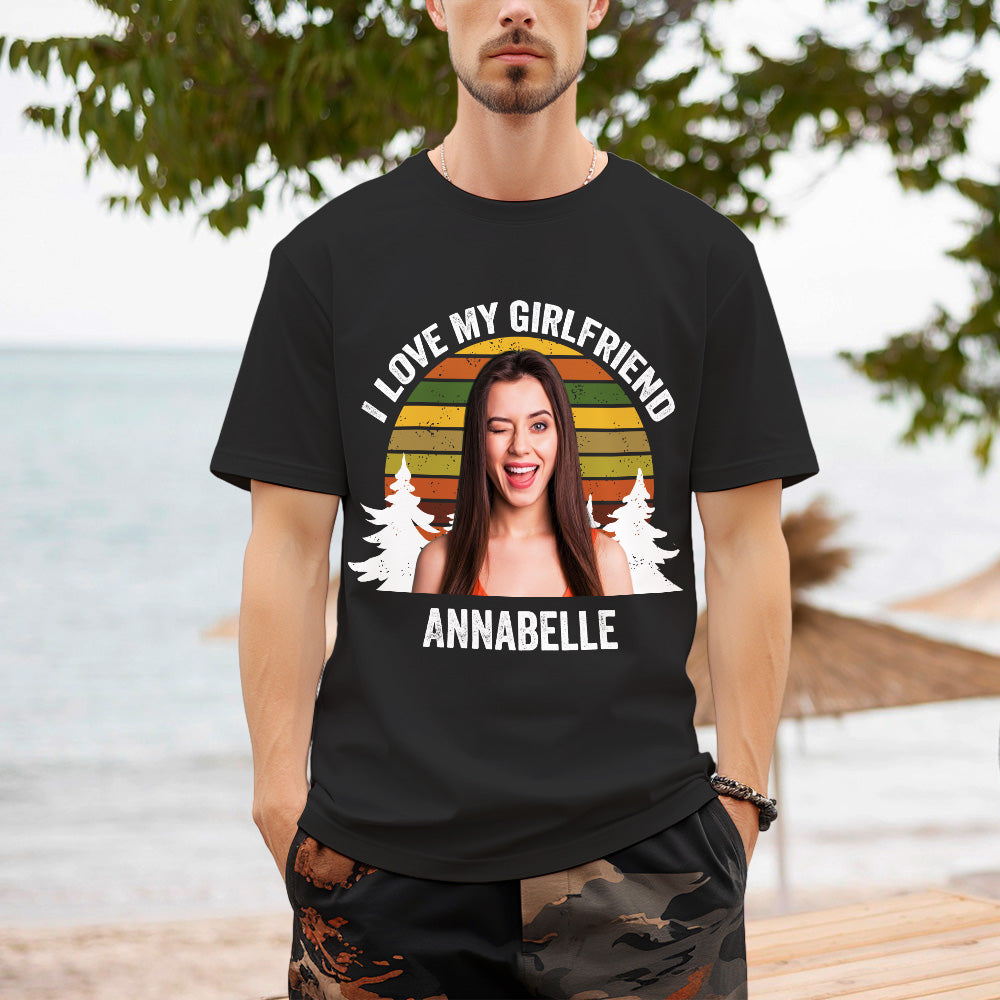 Custom Photo and Text Retro Sunset T-shirt Personalized Vintage Tee - MyHawaiianShirts