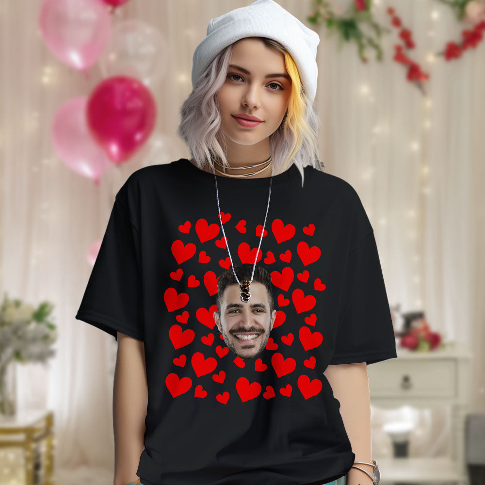 Custom Photo Vintage Tee Personalized Couple T-shirt  Red Hearts Valentine's Day Gifts for Couple - MyHawaiianShirts
