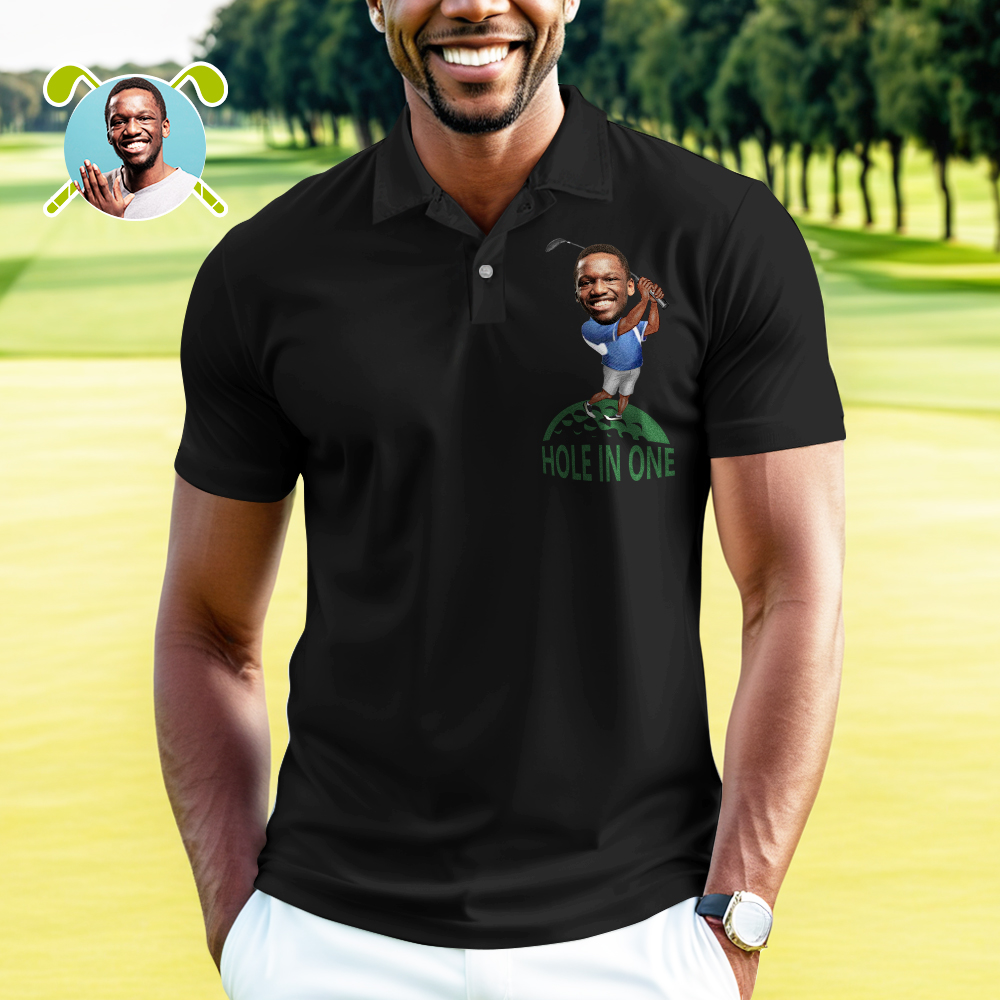Custom Funny Hole In One Custom Photo Golf Shirts Personalized Face Polo Shirt in Your Choice of Skin Tone