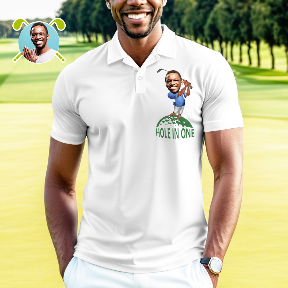 Custom Funny Hole In One Custom Photo Golf Shirts Personalized Face Polo Shirt in Your Choice of Skin Tone