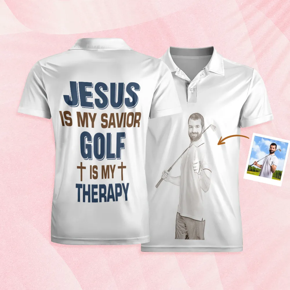 Golf Is My Therapy Polo Shirt Custom Photo Men 's  Polo Shirt Personalized Polo Shirt For Golf Lovers