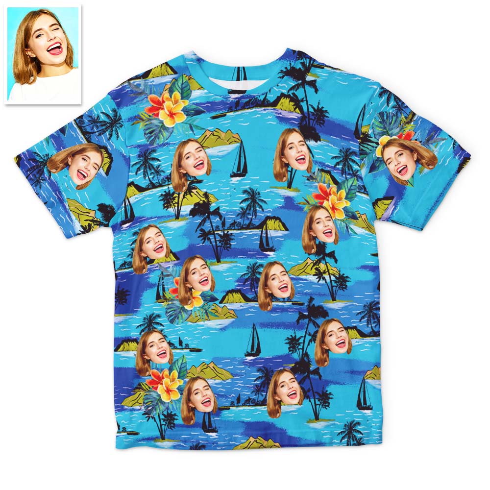 Custom Face T-Shirts Unisex Fully printed Hawaiian Style T-shirt 5 Colors Available