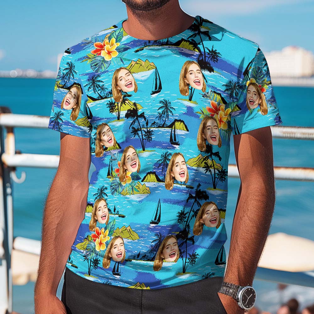 Custom Face T-Shirts Unisex Fully printed Hawaiian Style T-shirt 5 Colors Available