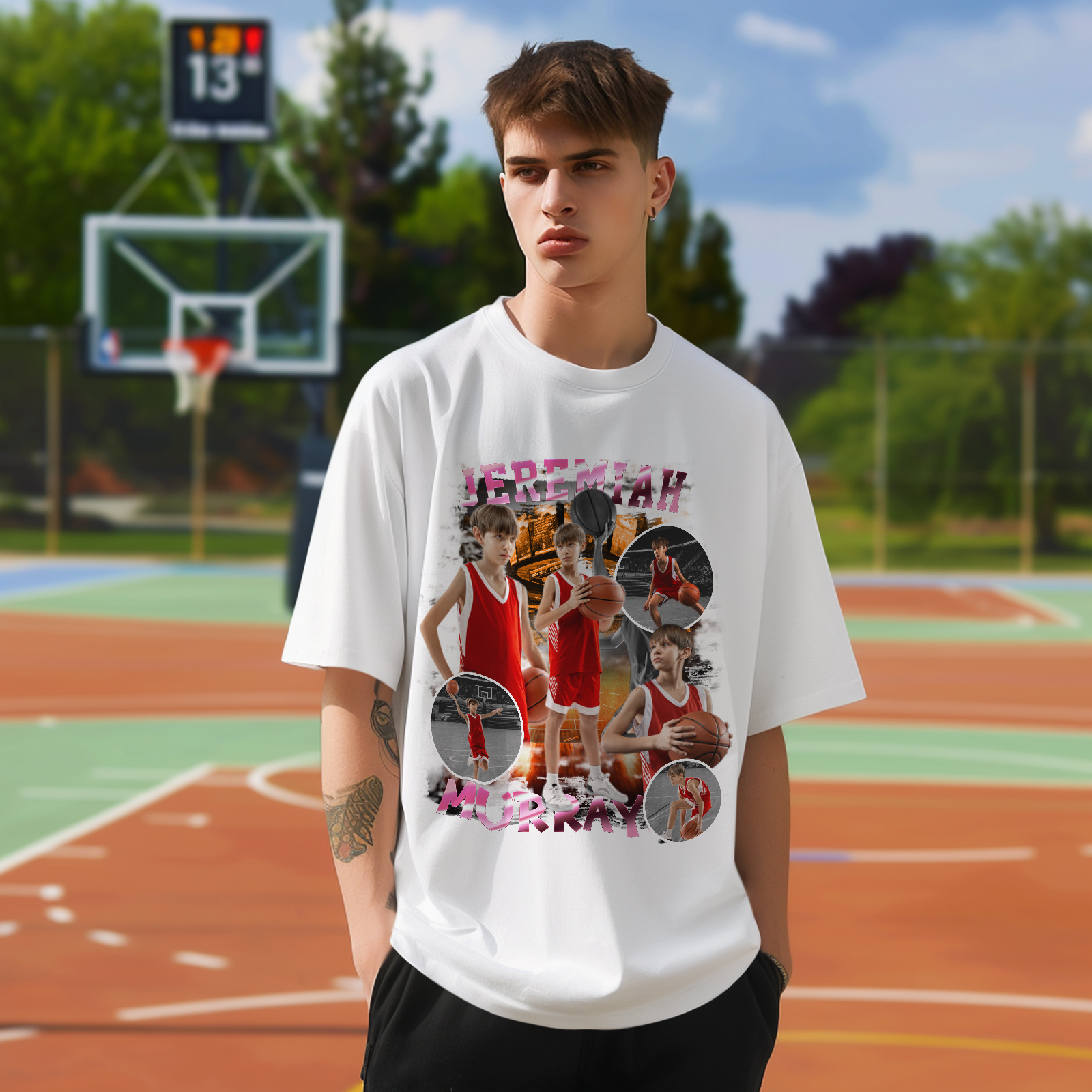 Custom Photo Vintage Tee Personalized Basketball T-Shirt Gift For Him - MyHawaiianShirts