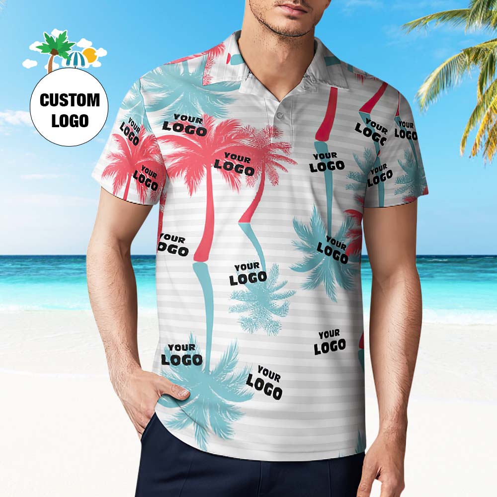 Men's Custom Logo Polo Shirt Striped Style Personalized Hawaiian Golf Shirts