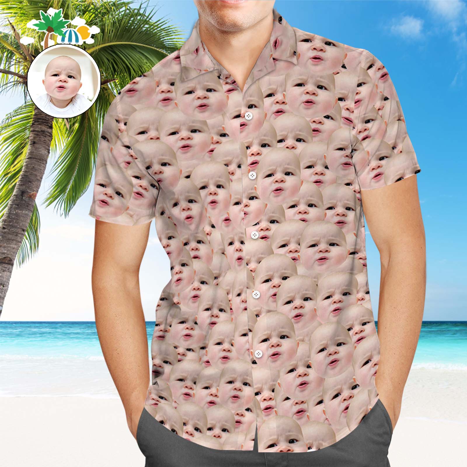 Gift for Dad Custom Hawaiian Shirts With Baby Face Muti-face Design Father's Day Gifts