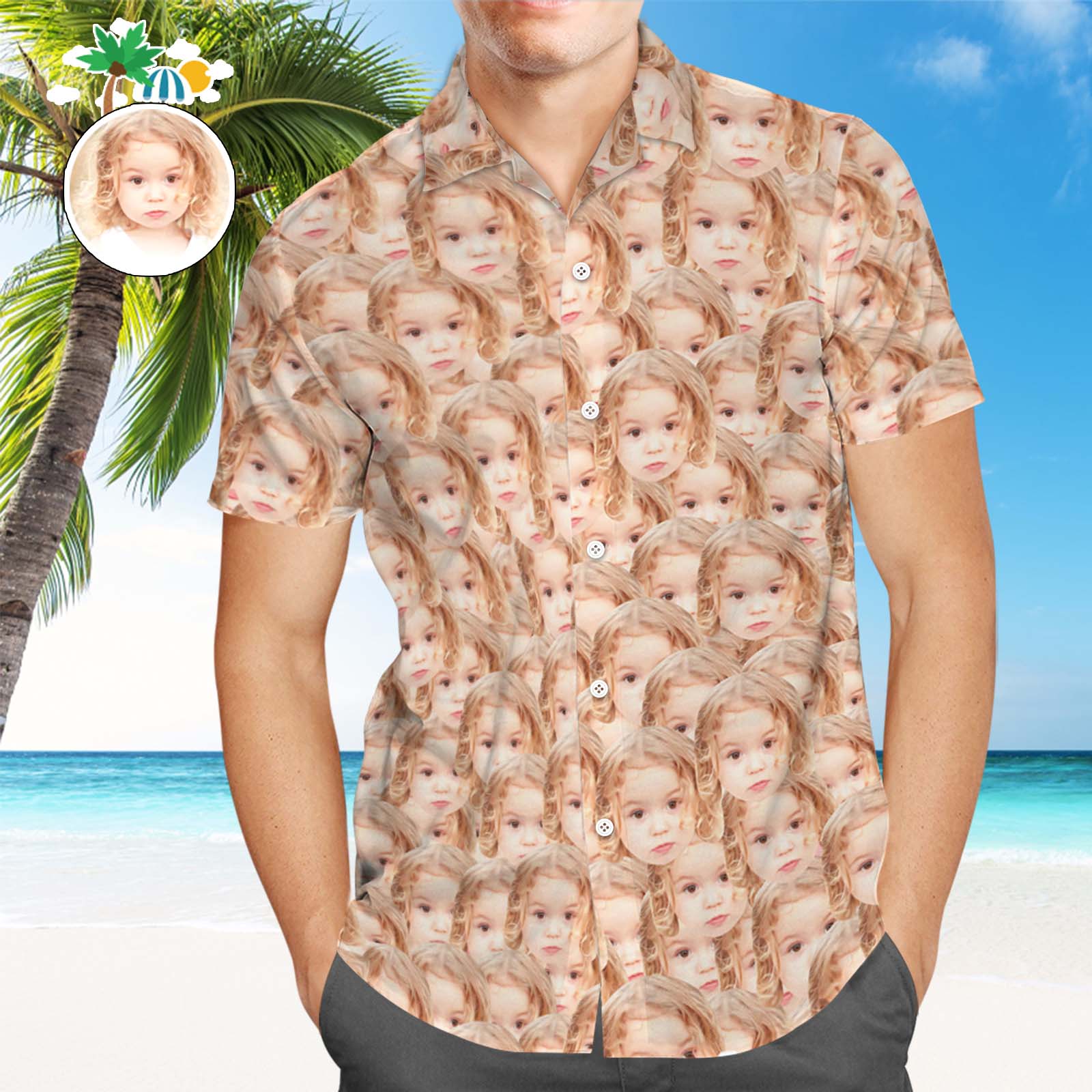 Face on Hawaiian Shirt Muti-face Design Custom Hawaiian Shirts Aloha Beach Shirt For Dad