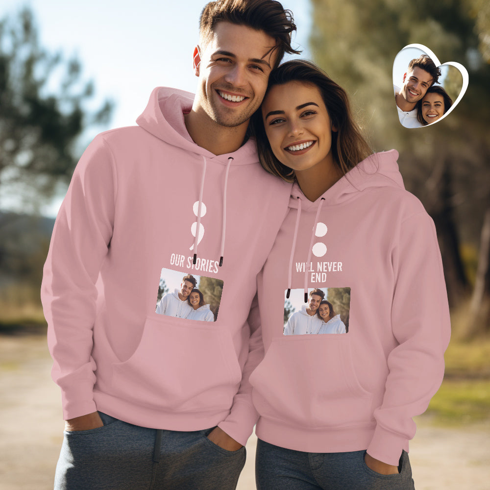 Custom Photo Funny Couple Matching Hoodies Our Stories Will Never End Personalized Hoodie Valentine's Day Gift - MyHawaiianShirts