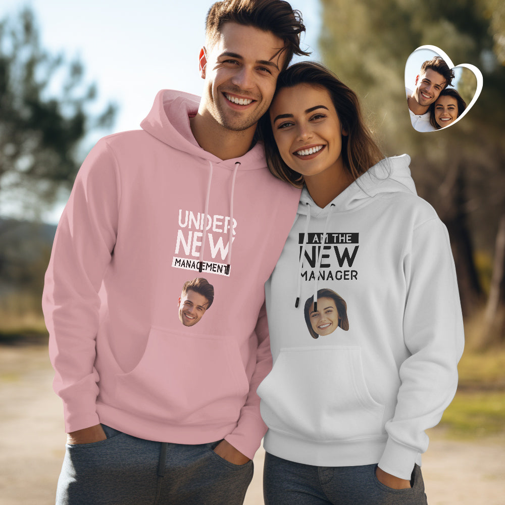 Custom Face Couple Matching Hoodies NEW MANAGEMENT Personalized Hoodie Valentine's Day Gift - MyHawaiianShirts