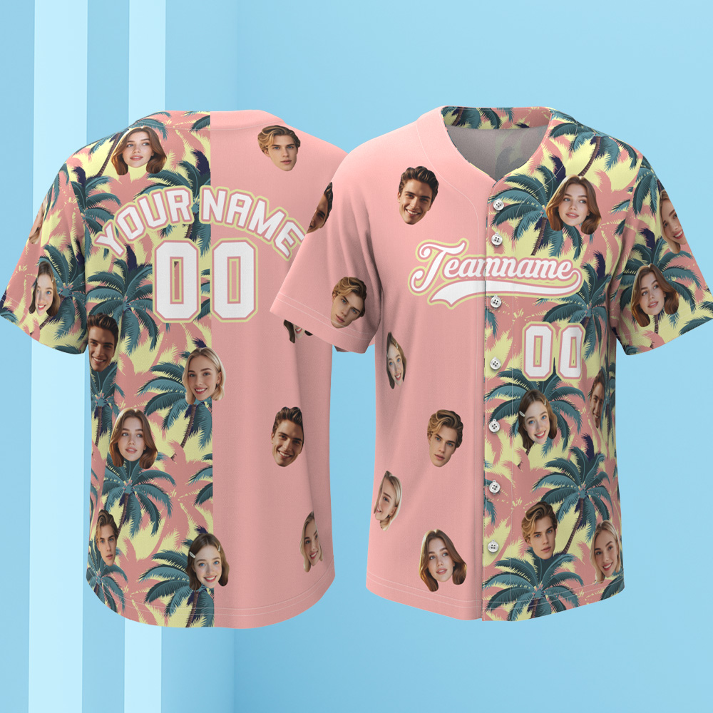 Custom Face Hawaiian Baseball Team Jersey with Name Number, Personalized Baseball Shirt for Men Women Youth Preschool Bachelor party shirt