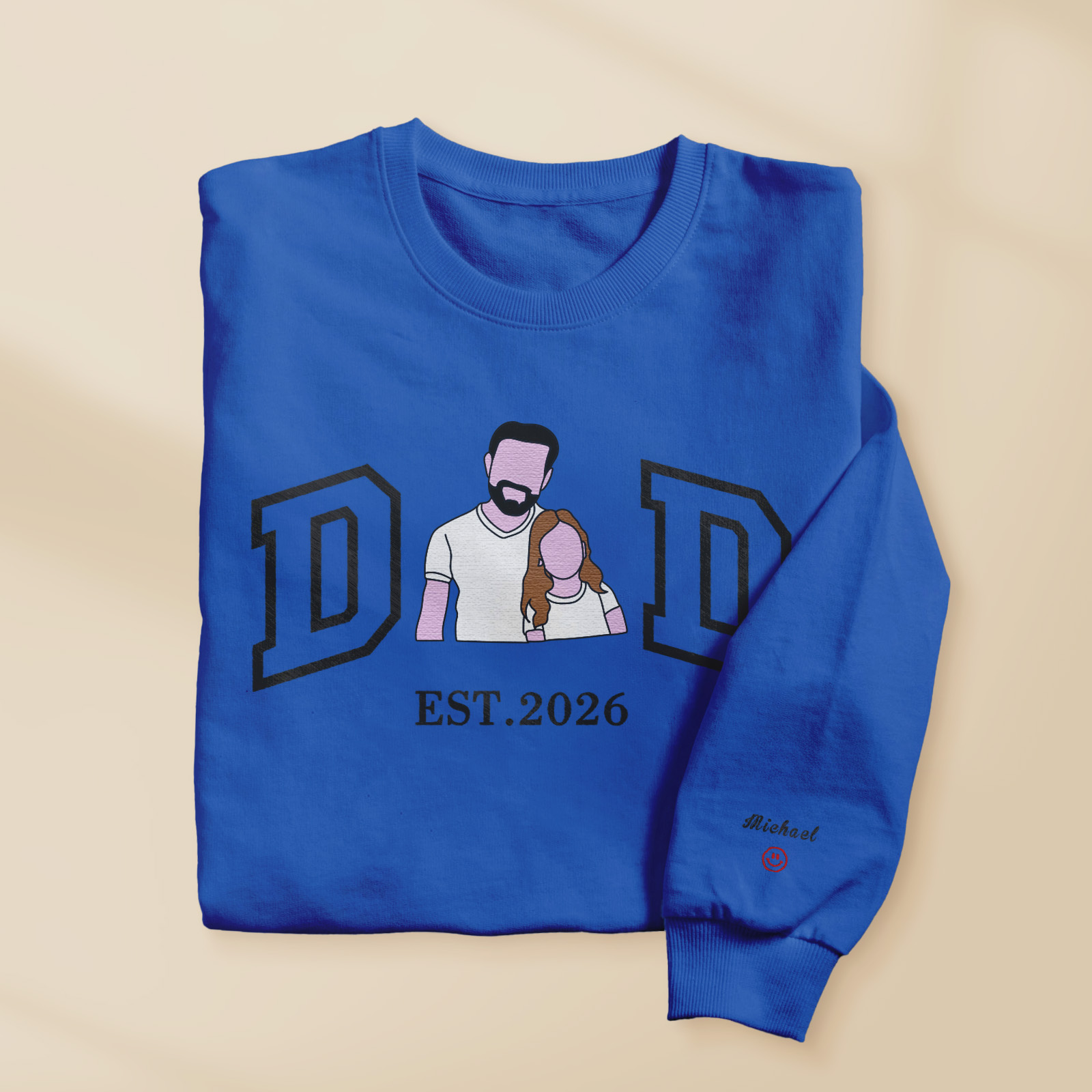 Personalized Sweatshirt with Embroidered Portrait for Dad – Father's Day Gift – Custom Gift with Embroidered Family Photo