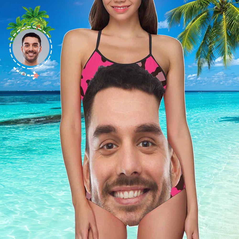 One Piece Swimsuit Face Swimsuit Custom Bathing Suit with Face - Pink