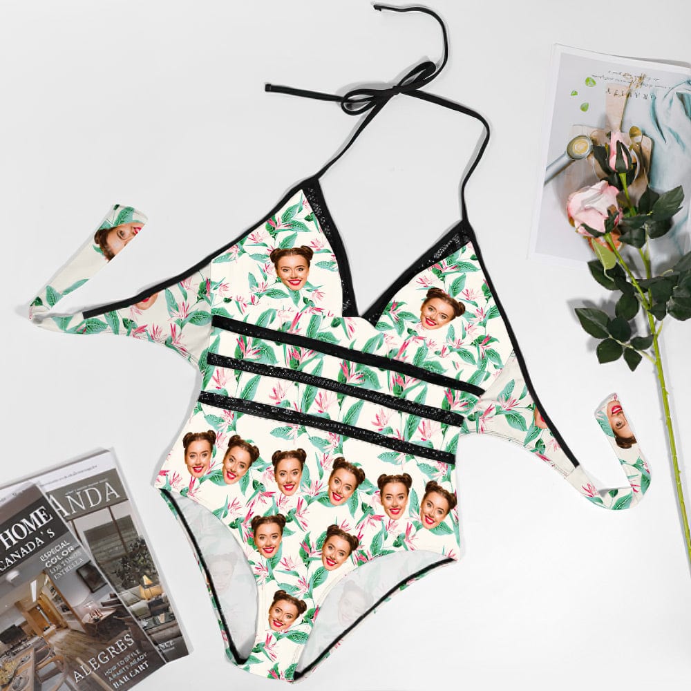 Personalized Bathing Suits With Face Plus Size Gifts for Her Hawaiian Style - Giftlab