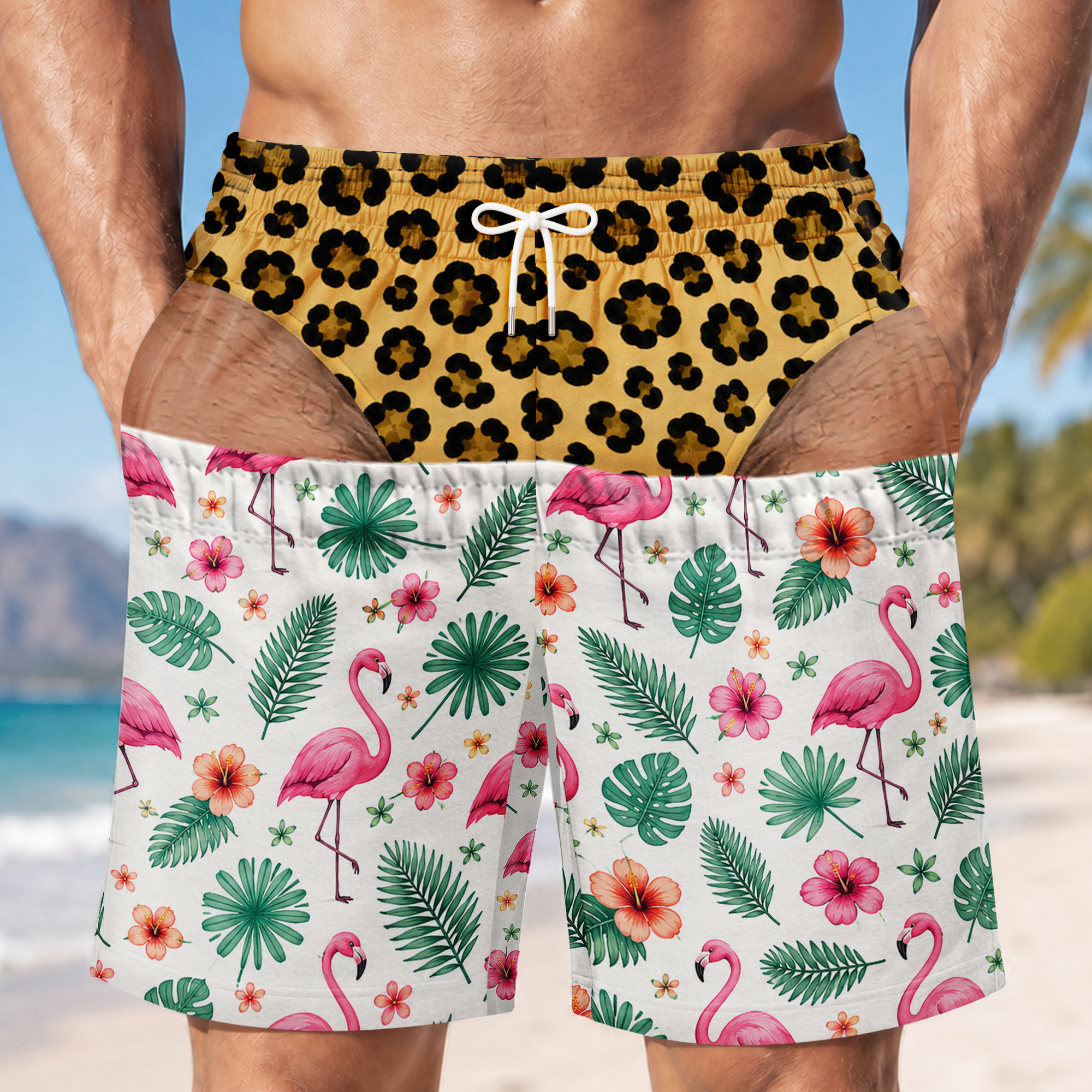 Men's Funny Beach Swim Trunks Cheeky Wave Shorts – Tropical - Personalized Gifts Funny | Boardshorts Hawaii men