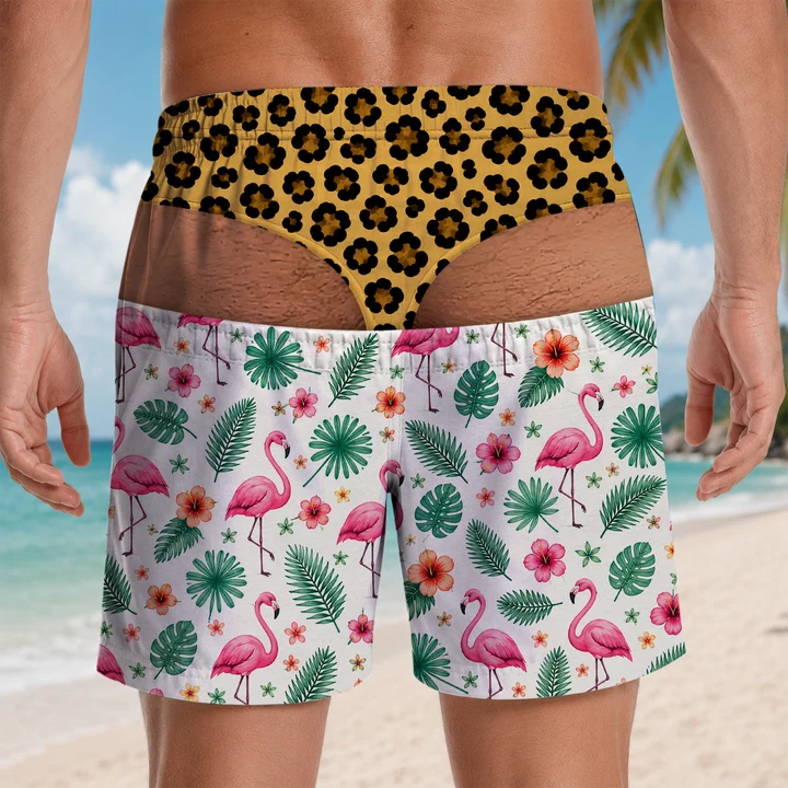 Men's Funny Beach Swim Trunks Cheeky Wave Shorts – Tropical - Personalized Gifts Funny | Boardshorts Hawaii men