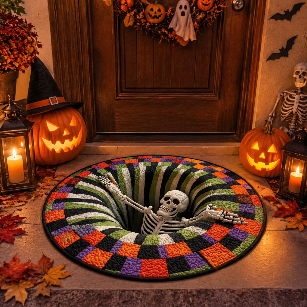 3D Optical Illusion Halloween Rug – Spooky Bottomless Hole Non-Slip Area Rug for Living Room, Entryway & Holiday Decor