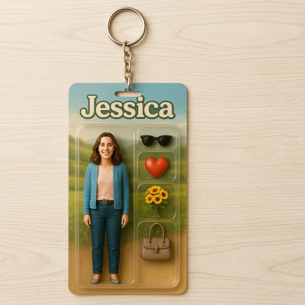Action Figure Pack Custom 2D Keychain That Looks 3D Packaging Toy Box Style Art Gift Personalized Acrylic Keychain Gift for Mom 3D Look Doll