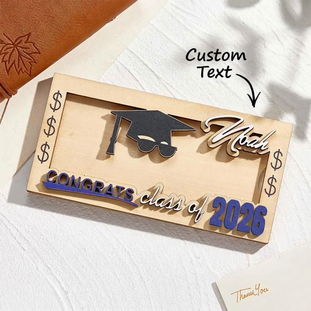 Personalized Laser-Cut Graduation Wooden Cash Holder Money Gift for Class of 2026 College Graduates