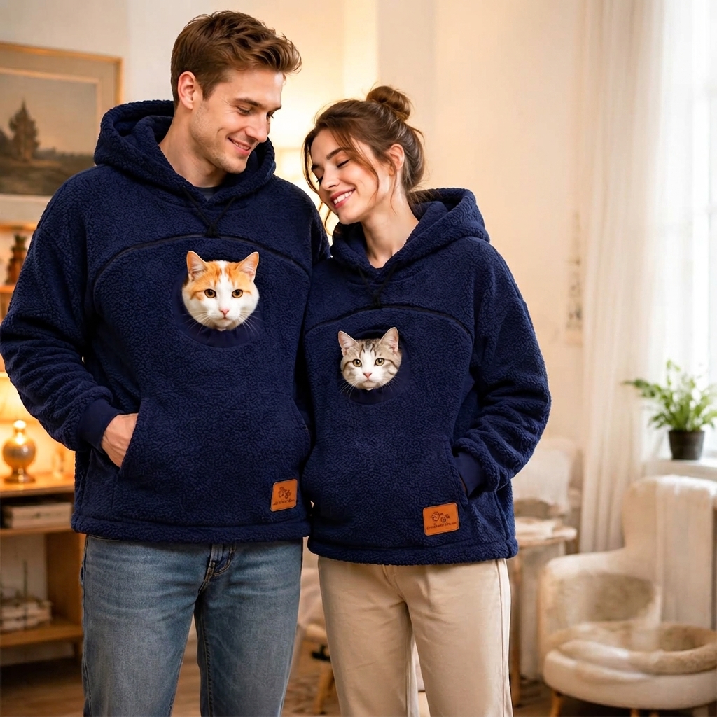 Pet Fleece Pocket Hoodie – Cozy Pullover with Oversized Front Pouch for Small Pets, Warm Casual Sweatshirt