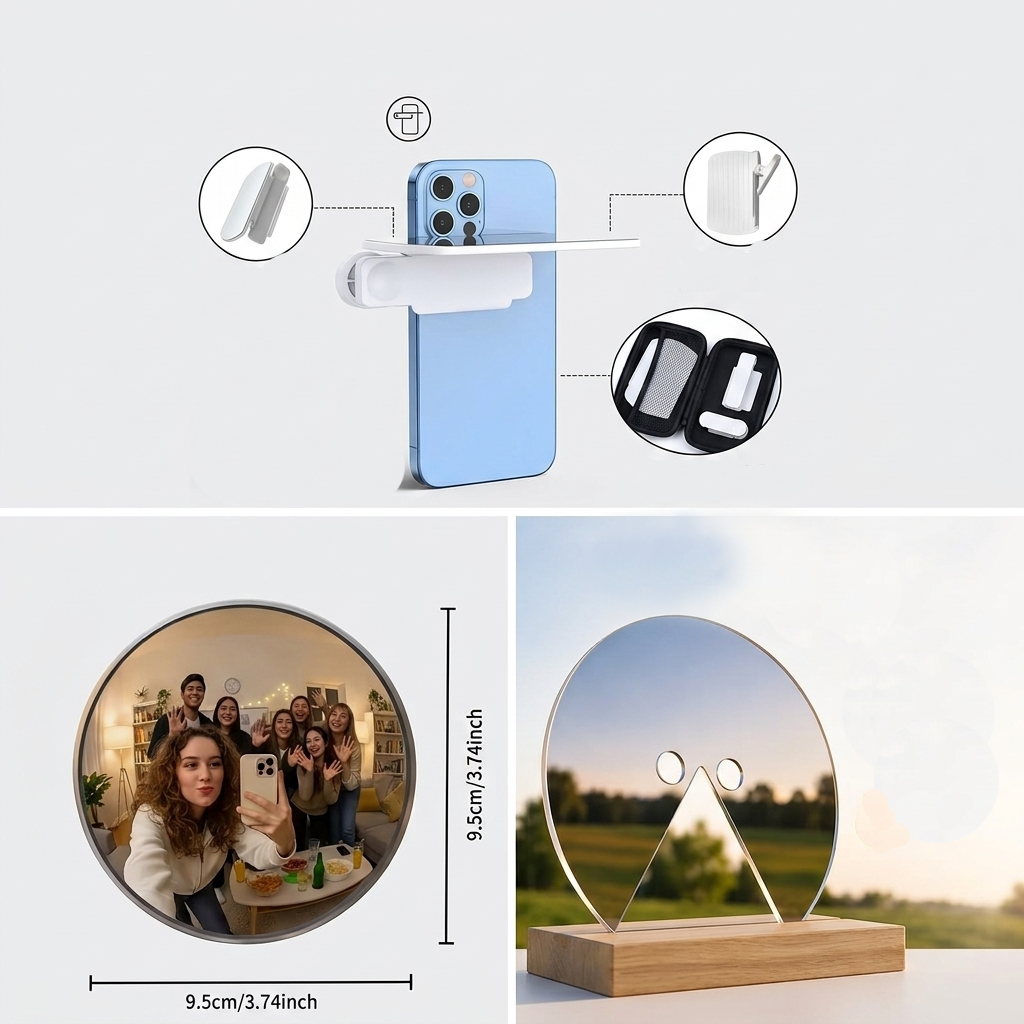 3-Piece Creative Photography Mirror Kit – Mask, Convex & Phone Clip Reflection Mirrors for Selfies