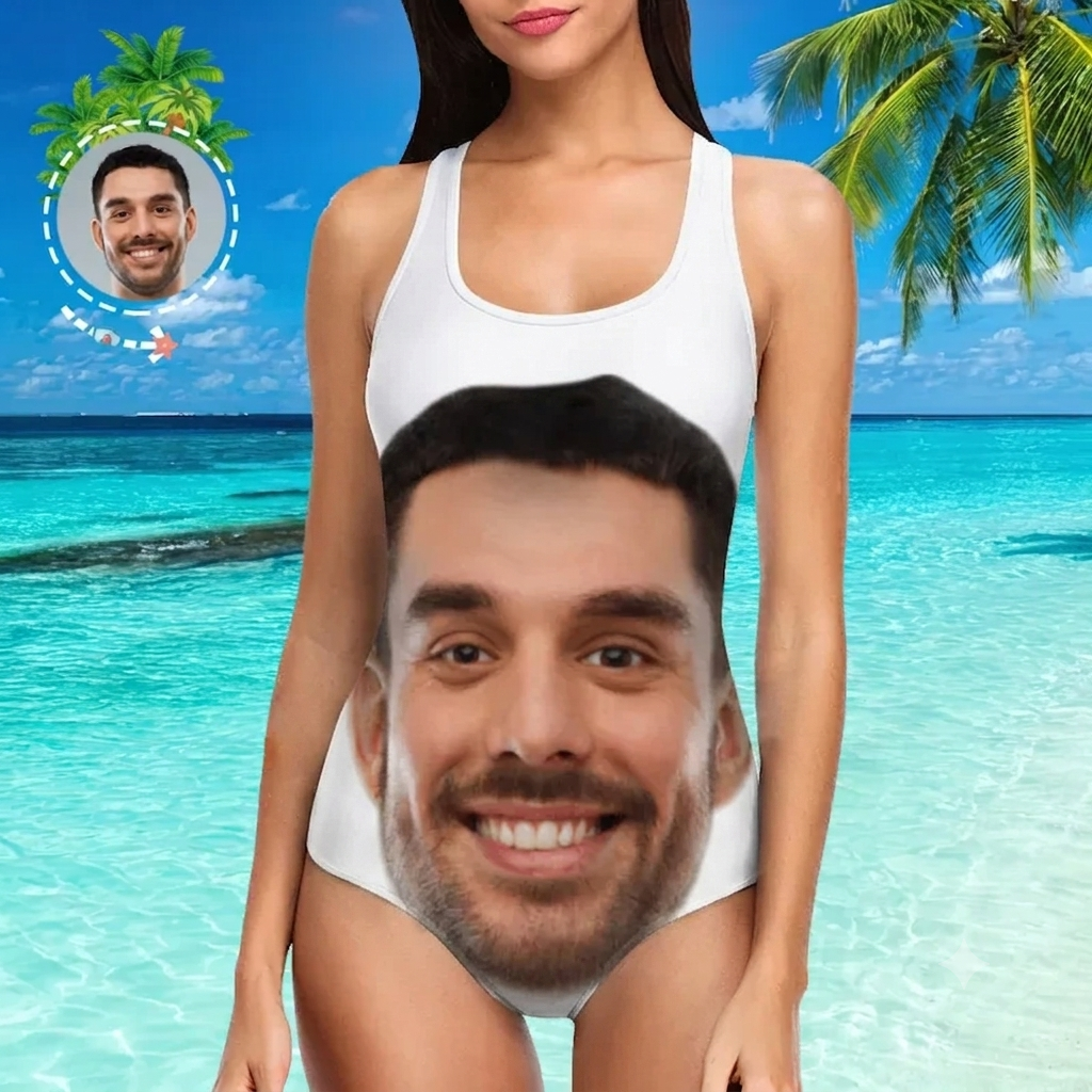 Custom Photo One Face Boyfriend Women's Slip Swimsuit Gift for Her
