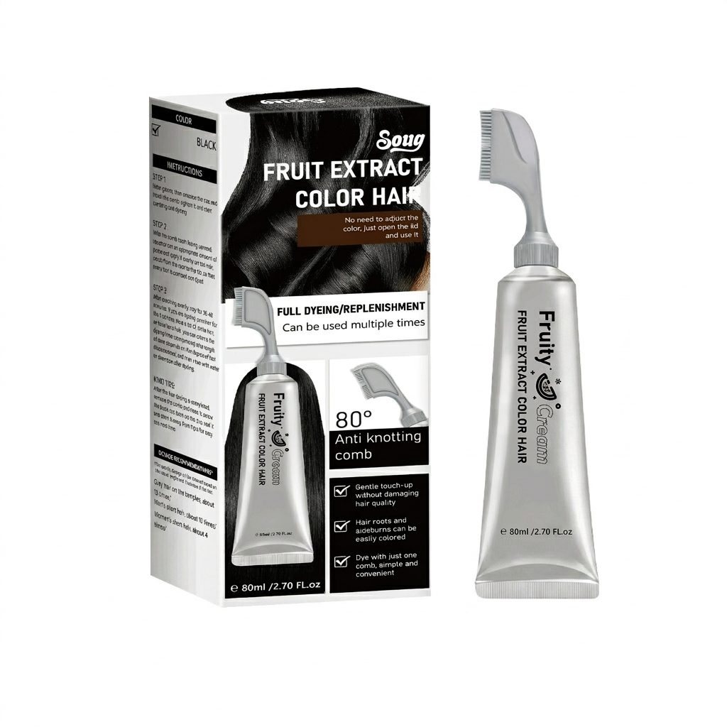 Hair Dye Comb Root Touch Up, Ammonia Free Gray Coverage, Dark Brown | Natural Plant Extract Hair Color Cream with No Mix Formula