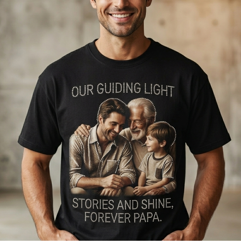Custom Rhinestone Photo & Text T-Shirt – Personalized Luxury Bling Oversized Tee, Diamond Picture Silhouette Short Sleeve Shirt