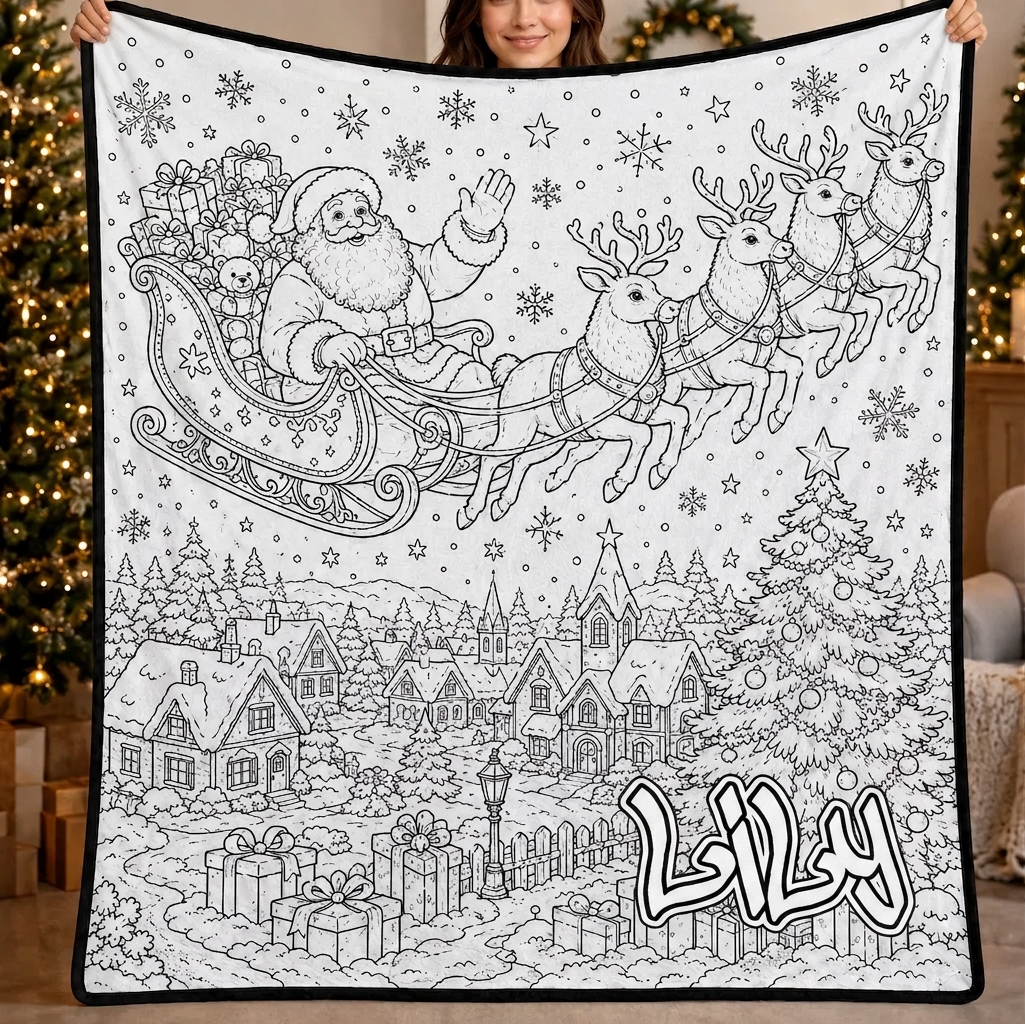 DIY Christmas Drawing Blanket Doodle Your Own Xmas Blanket, Customizable Washable Paint Play Blanket for Adults, Kids