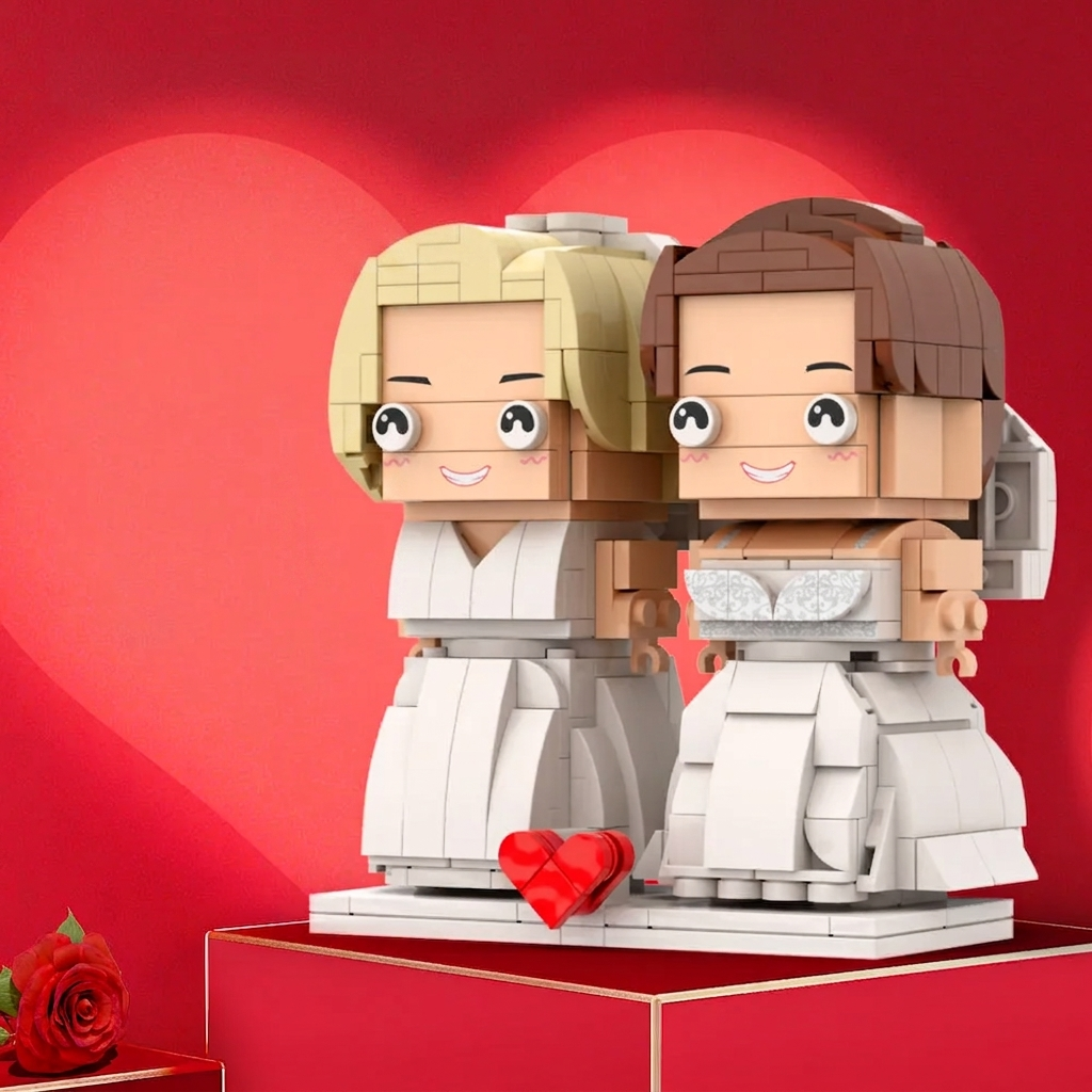 Girl Lesbian Lover Wedding Gift Brick Figures Personalized Couples Brick Figures Small Particle Block GifT For Valentine's Day