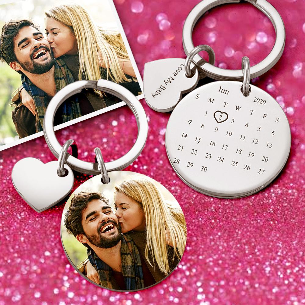 Custom Photo Keyring Personalized Engraved Calendar Keyring Anniversary Gift for Her