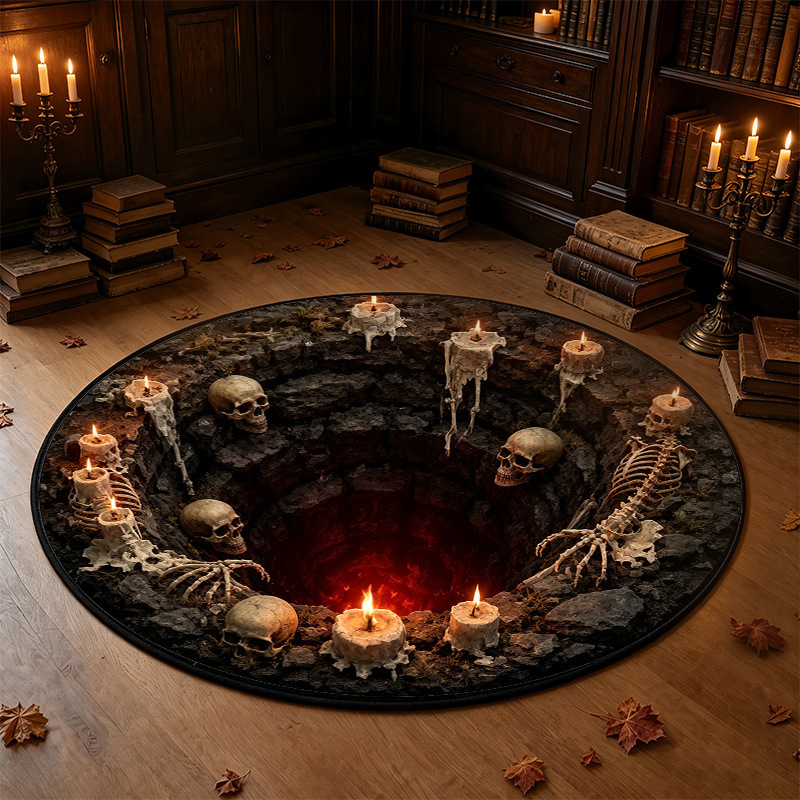 3D Optical Illusion Halloween Rug – Spooky Bottomless Hole Non-Slip Area Rug for Living Room, Entryway & Holiday Decor - MyHawaiianShirts