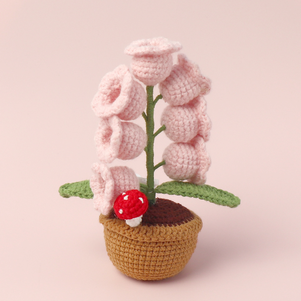 LED Light Crocheted Lily of the Valley - Glowing Potted Knit Flower Home Ambiance Decor