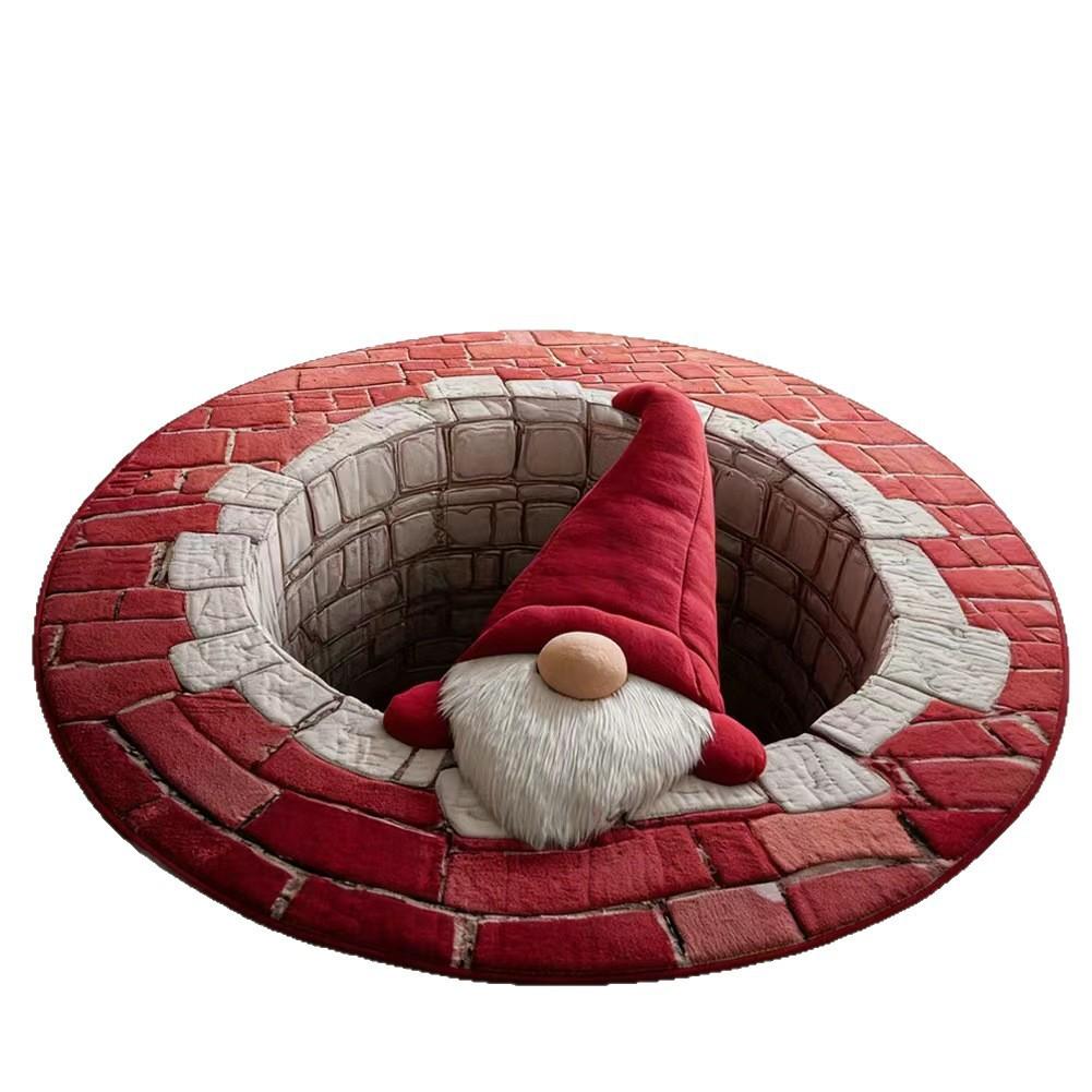 3D Christmas Optical Illusion Round Rug – Bottomless Hole Santa & Gnome Area Rug, Festive Holiday Doormat, Cozy Winter Home Floor Decor