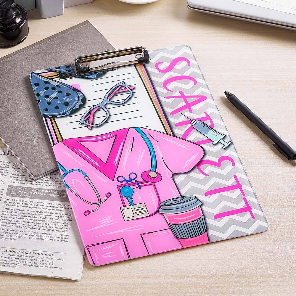 Personalized Colorful Medical Elements Hanging Low Profile Clipboard with Name Graduation Appreciation Gift for Nurse Doctor Medical Student