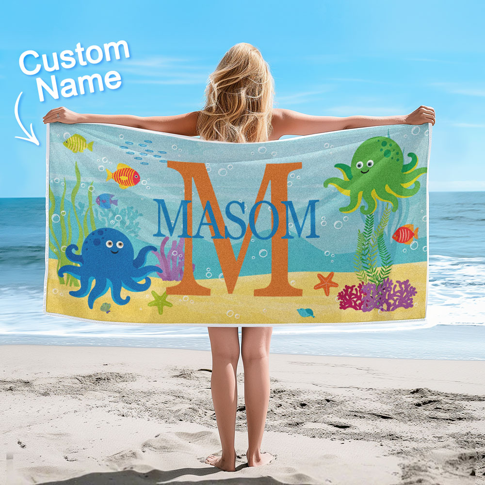 Personalized Lovely Kid Beach Towel for Summer Underwater World Beach Towel