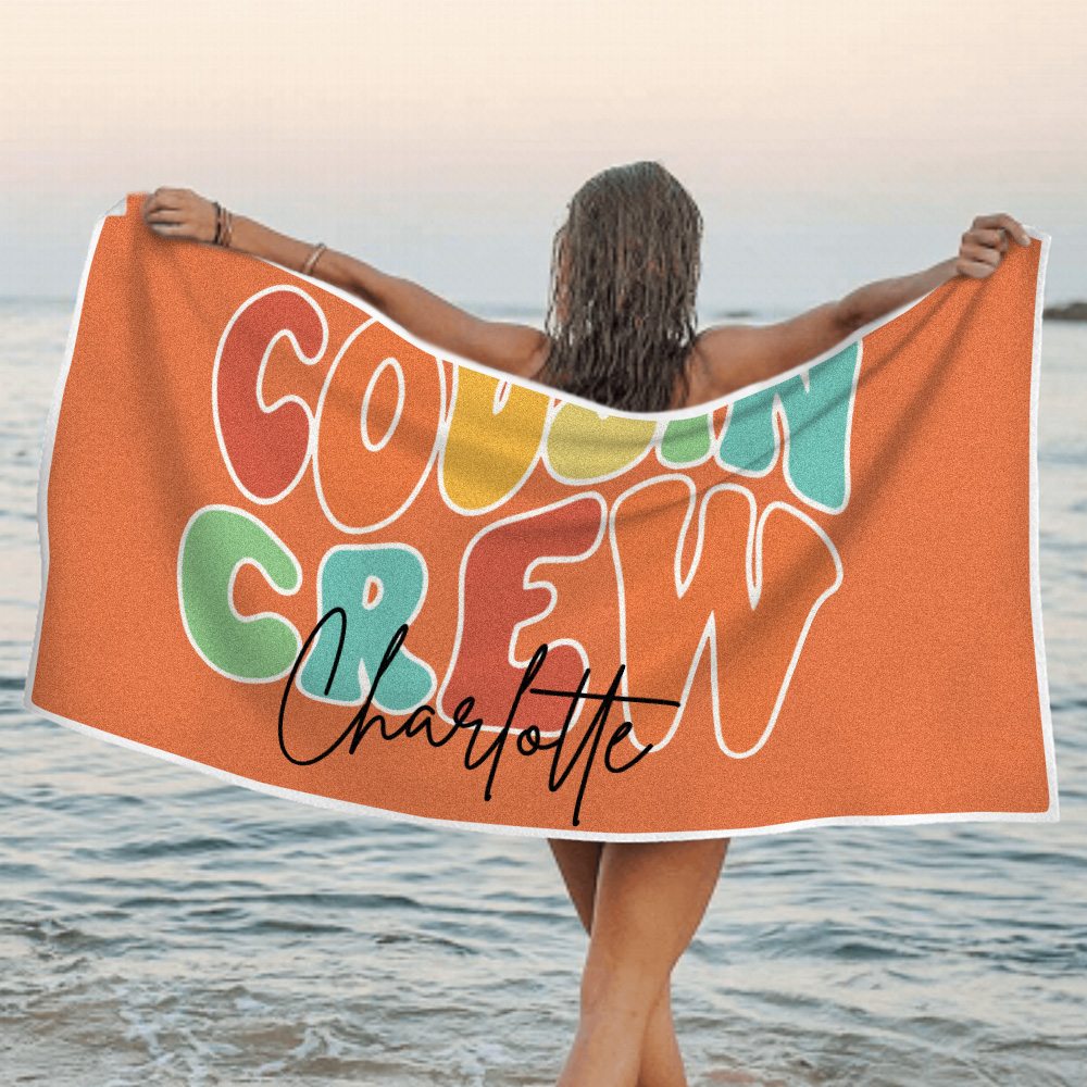 Personalized Multicolor Cousin Crew Beach Towel with Name Summer Holiday Gift for Cousin
