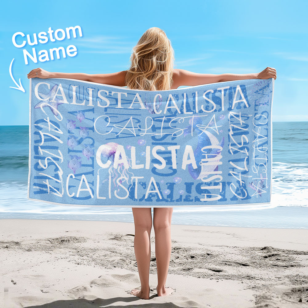 Personalized Turtle Beach Towel with Name Custom Monogram Beach Towel