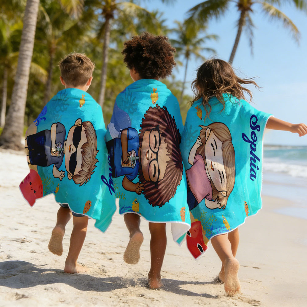Personalized Kids Cartoon Beach Towel with Name & Photo Custom Summer Gift