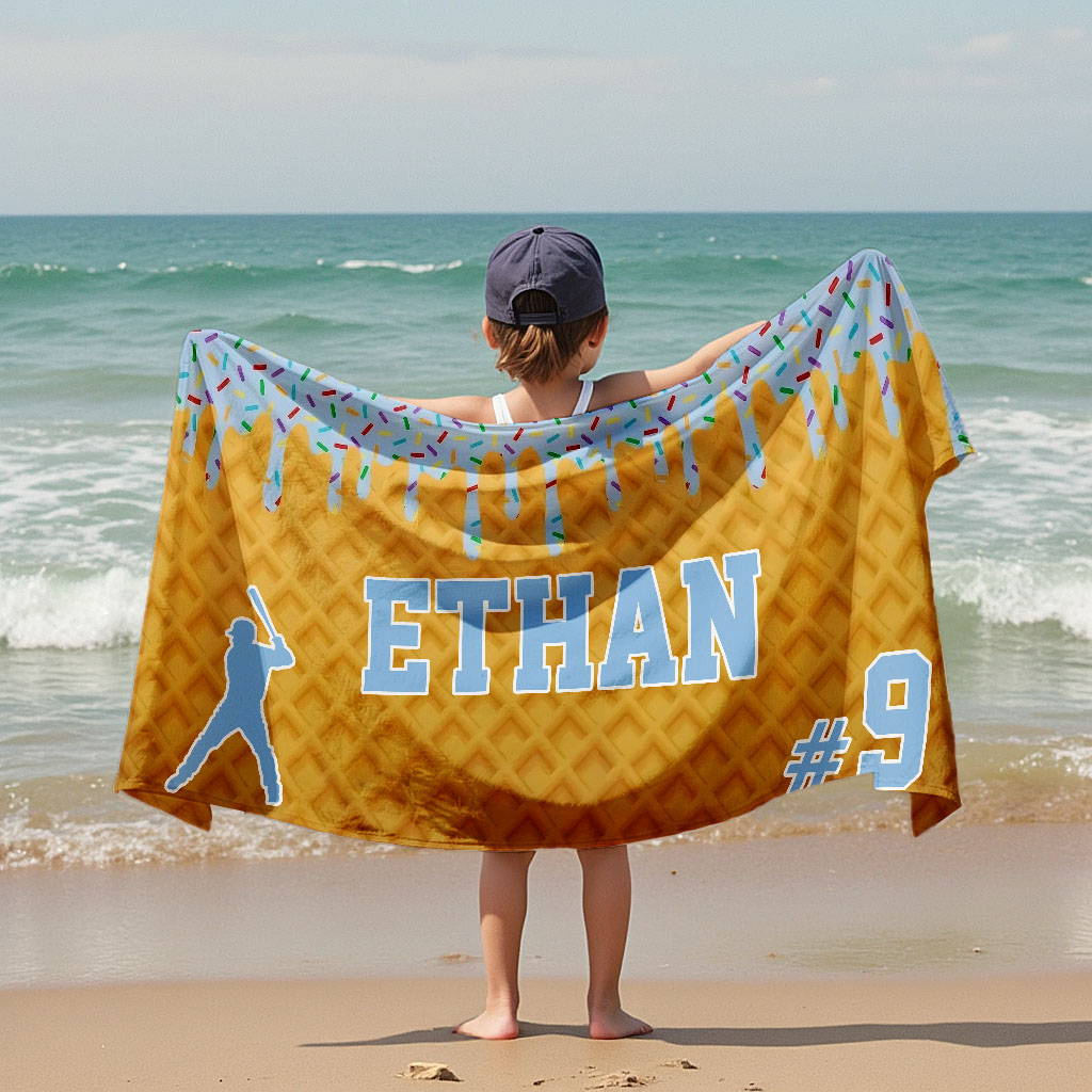 Custom Ice Cream Drip Baseball Beach Towel For Boys Personalized Drip Beach Towel Team Gift Youth Baseball Gift - MyHawaiianShirts