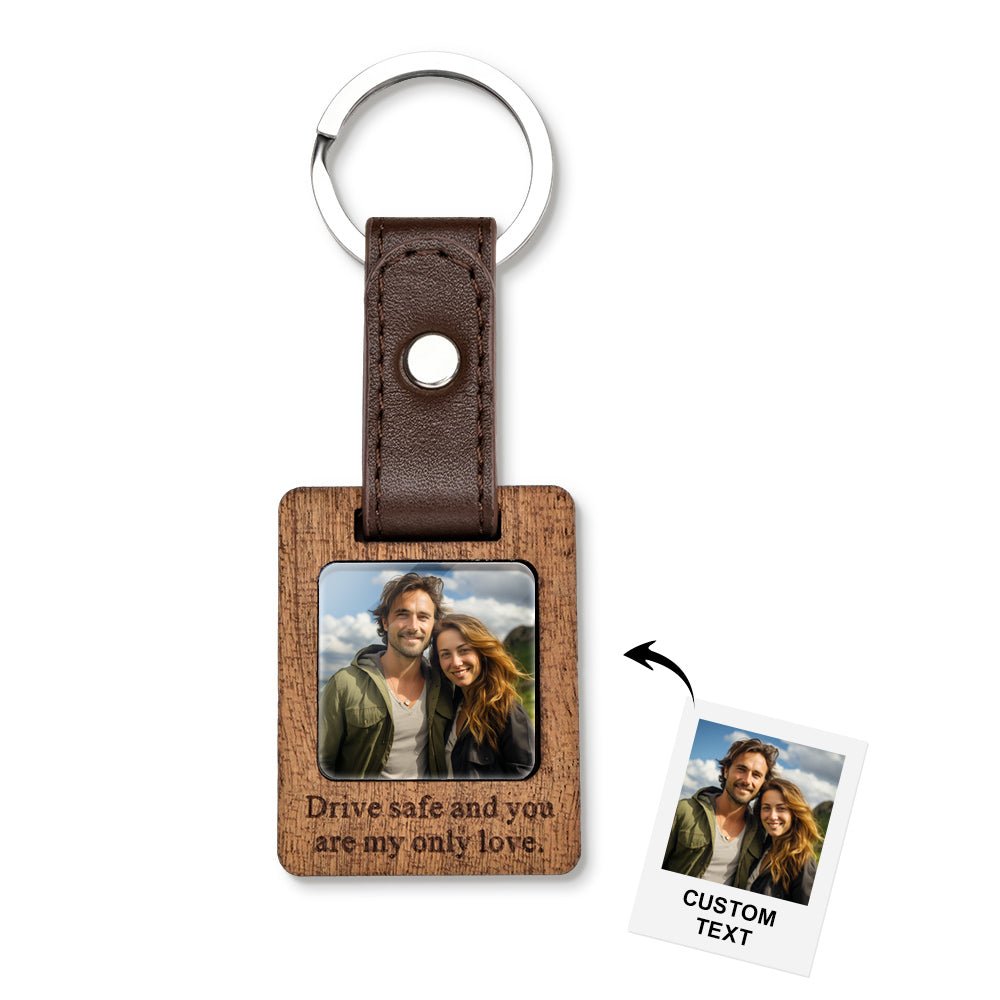 Custom Text Leather Photograph Keychain Personalized Picture Gift - Get Photo Blanket